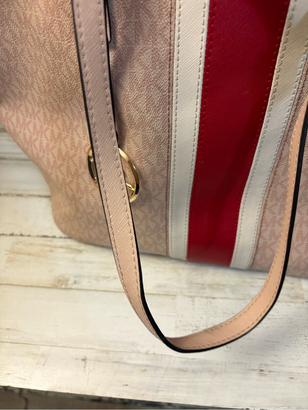 Michael Kors Pink Tote with Red & Cream Center Stripe - Picture 4 of 10